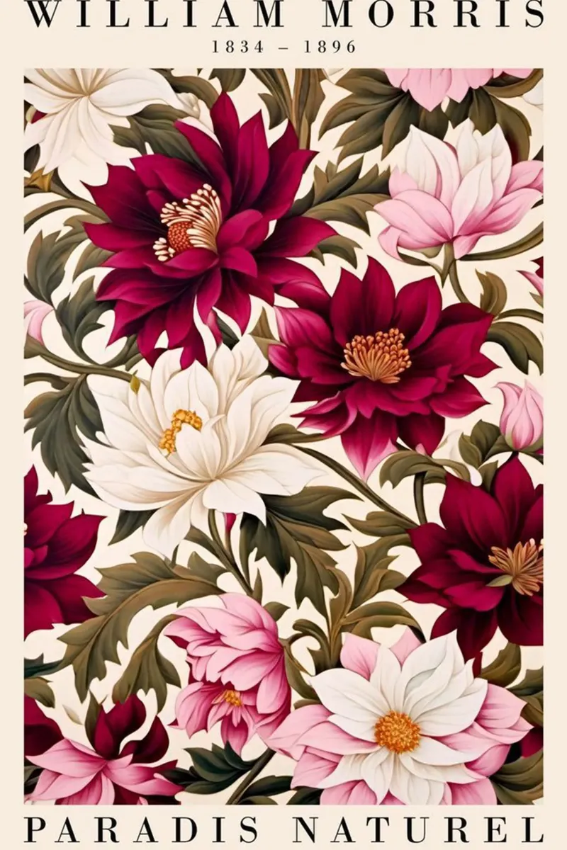 fiori selvatici rossi decorativi william morris poster con telaio in alluminio da komo store