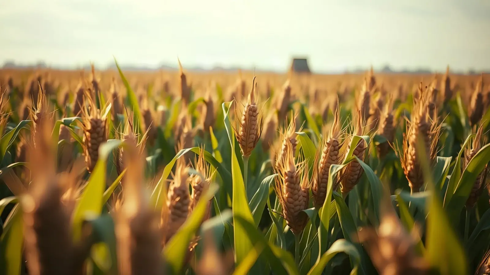 Golden cornfield stretches under a clear sky alu-dibond by DesignDoodle