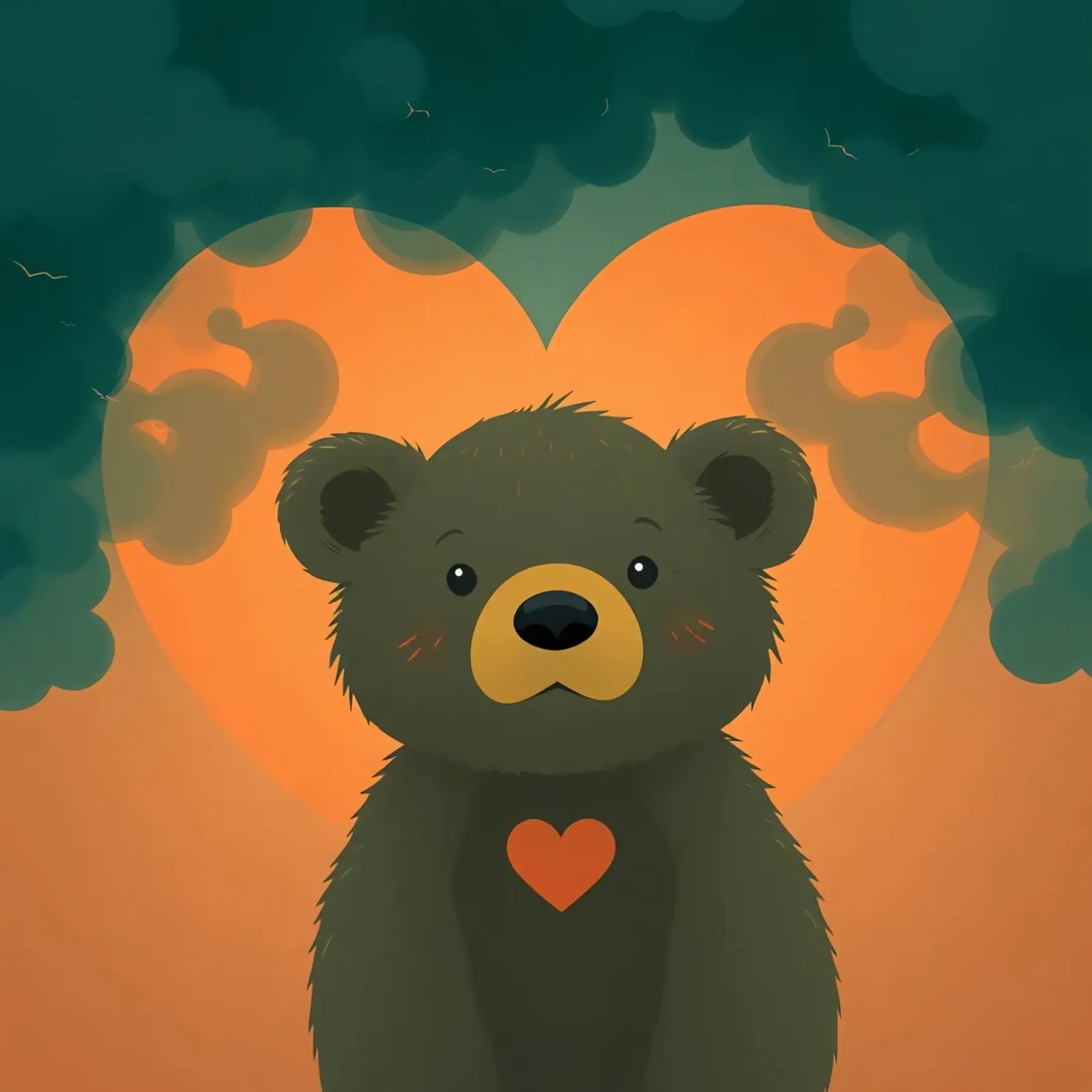 Illustrazione di orso carino con forma di cuore in una foresta pellicola backlit da DesignDoodle
