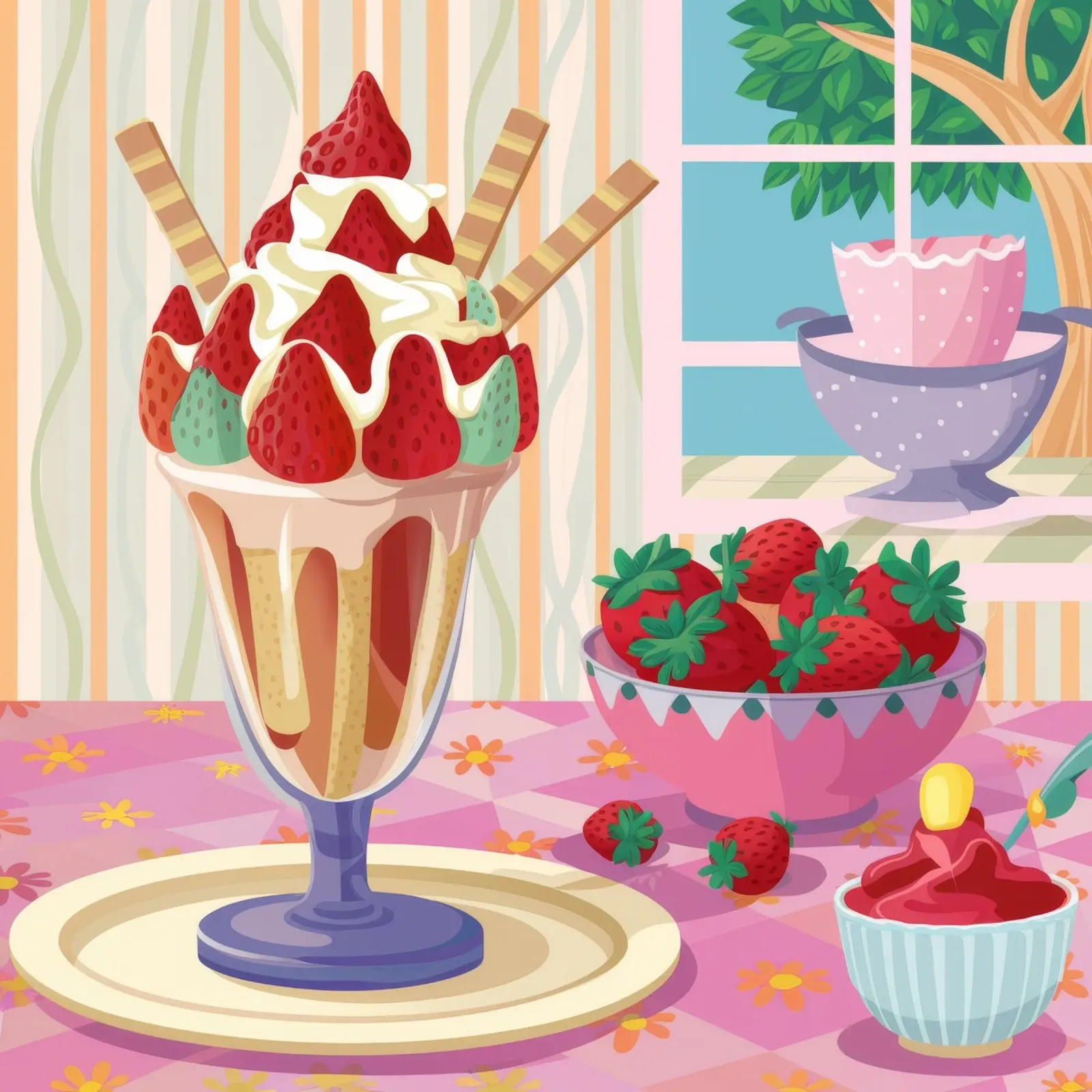 Sogno di gelato alla fragola poster con telaio in alluminio da Jasper Rune
