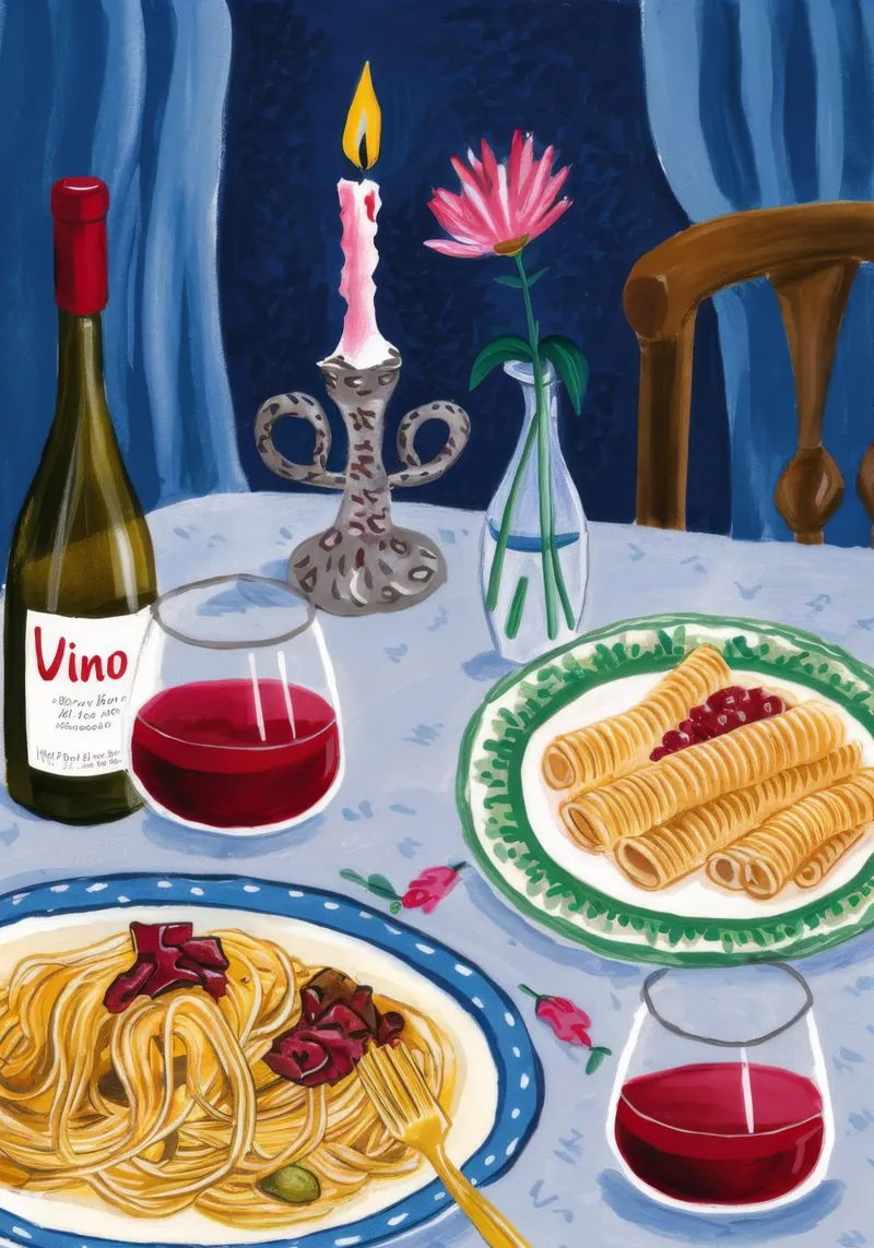 Serata romantica a base di pasta poster con telaio in legno da Aurora Muse