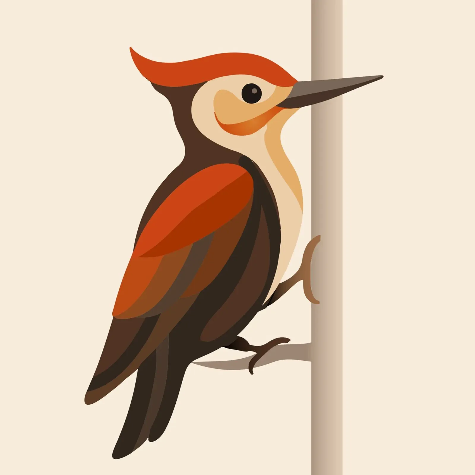 Woodpecker on tree trunk - stylised bird motif canvas by namosh