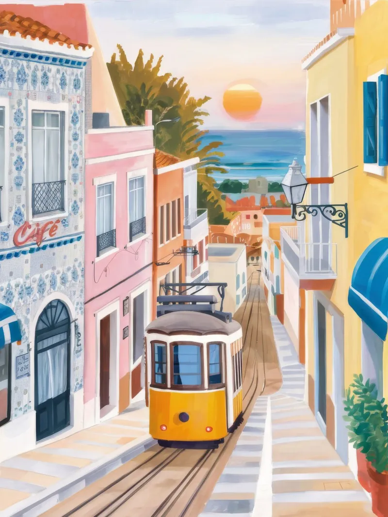 Tram di Sunset Street tela con Cornice a cassetta da Aurora Muse