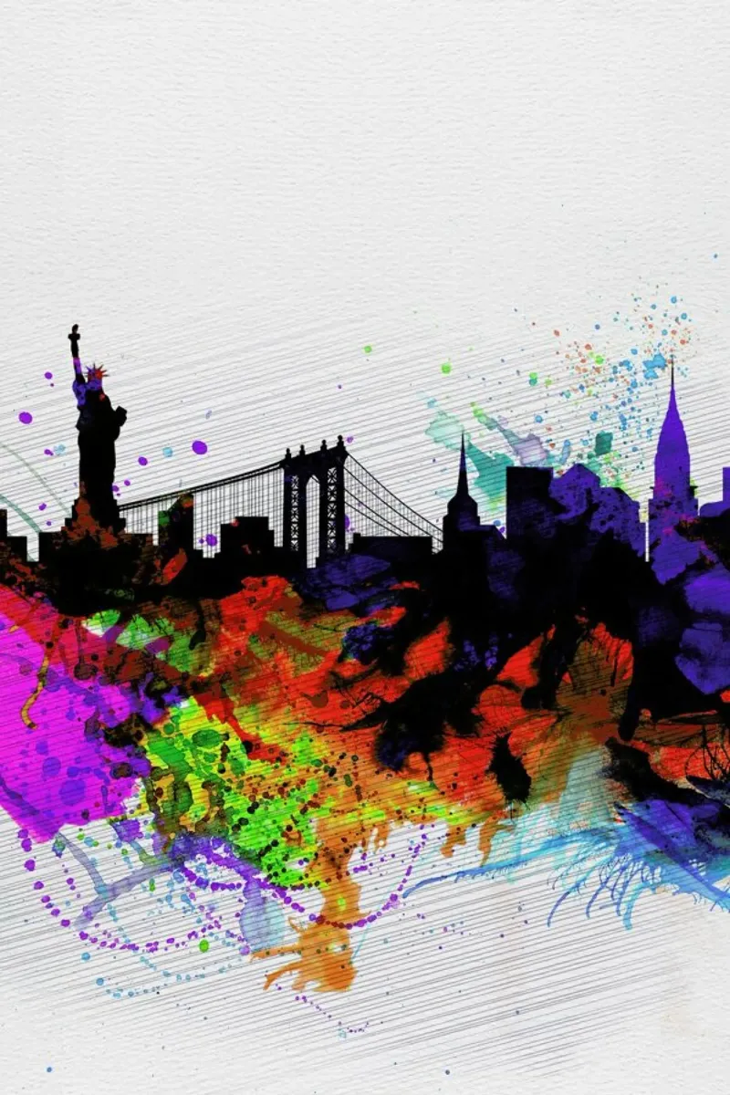 New York  Watercolor Skyline 1 poster con telaio in plastica da Naxart