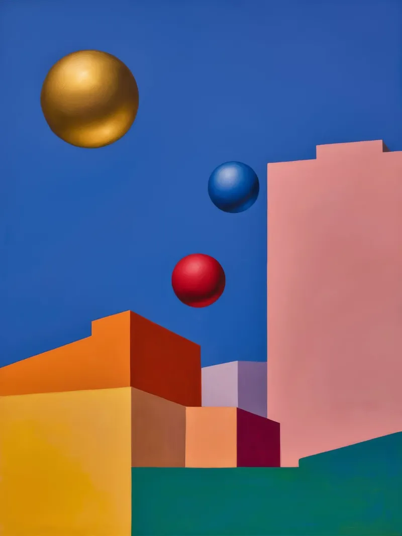 Sfere surreali del deserto poster con telaio in legno da Jasper Rune