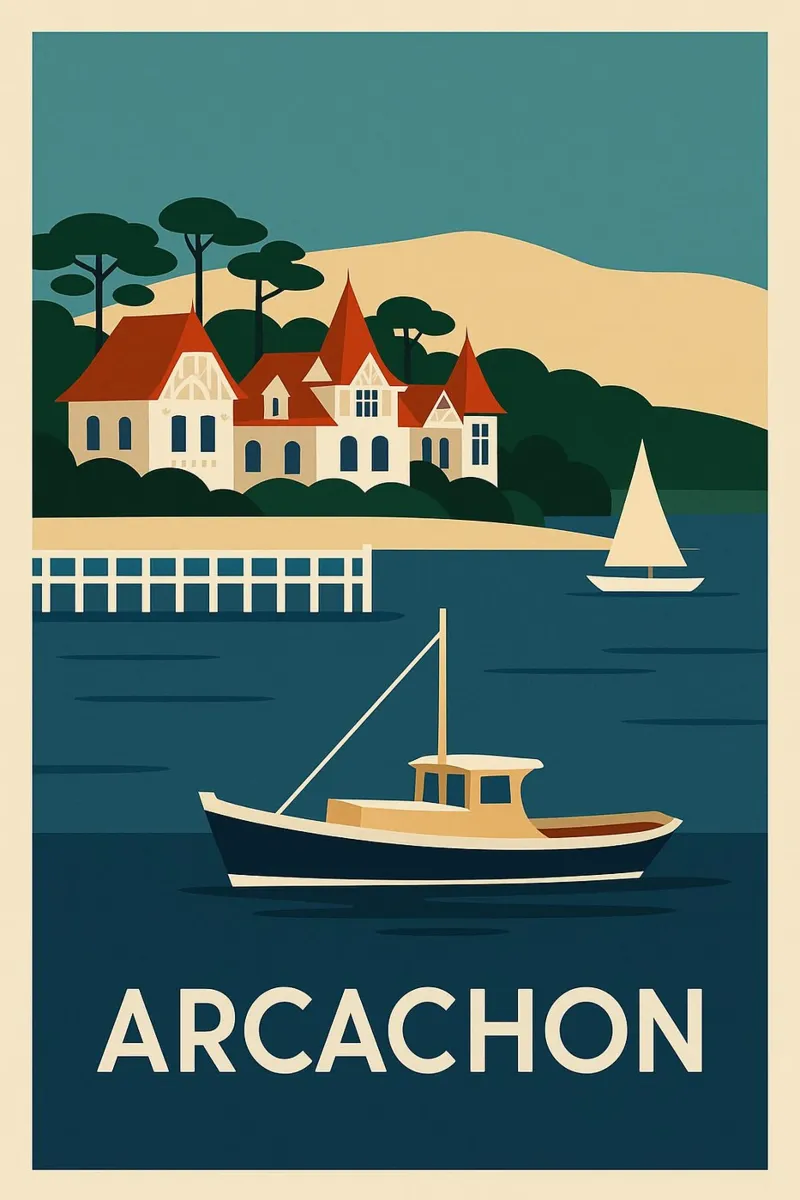 Arcachon - Coastal elegance and seaside charm canvas with Floater frame by JETLAG | affiches voyage