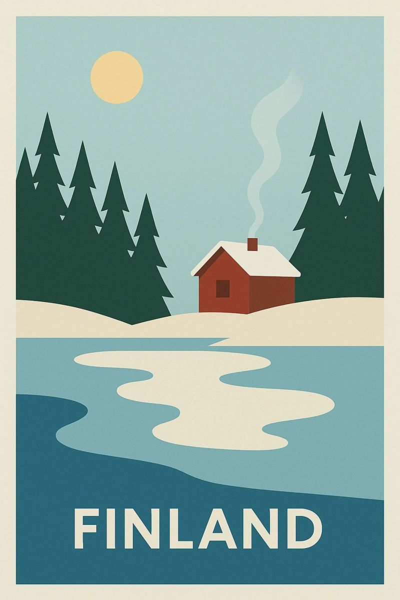 Finnland - Weiße Stille und Rote Hütte Poster von JETLAG | affiches voyage