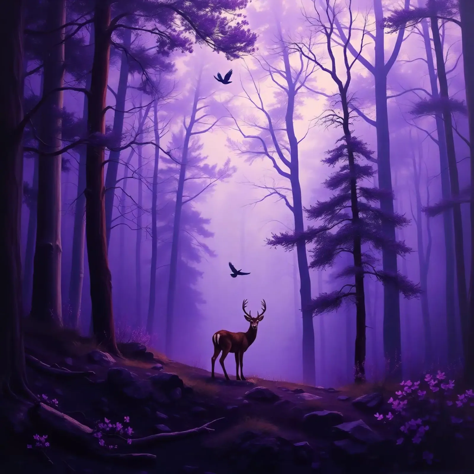 Un cervo maestoso in una foresta nebbiosa al crepuscolo pellicola backlit da DesignDoodle