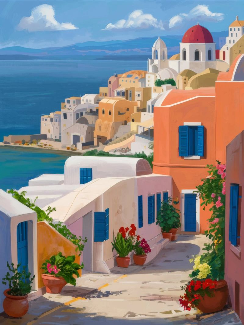 Santorini Steps Vista mare pellicola backlit da Chroma Haven