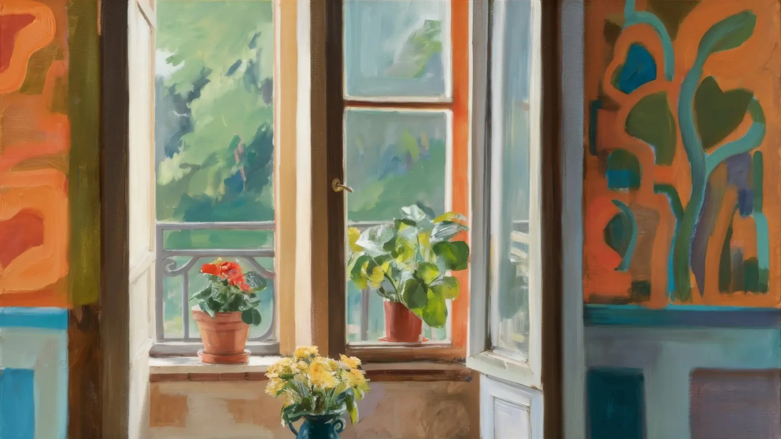 Jardin de fenêtre éclairé par le soleil poster de Chroma Haven