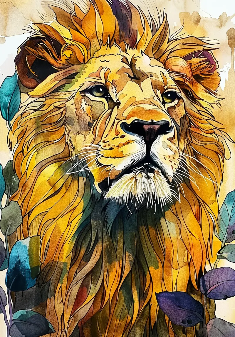 Leone acquerello pellicola backlit da Lionmixart