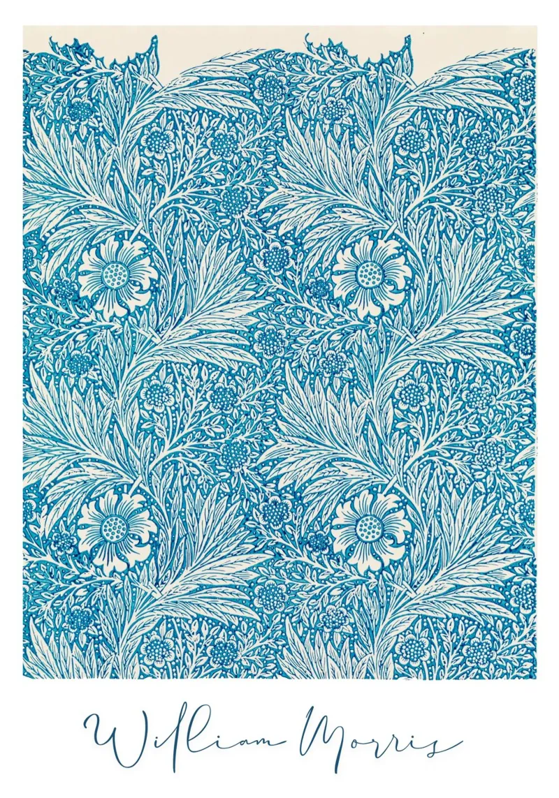 William  Morris - Blue Marigold Famous Pattern poster con telaio in alluminio da Second Canvas