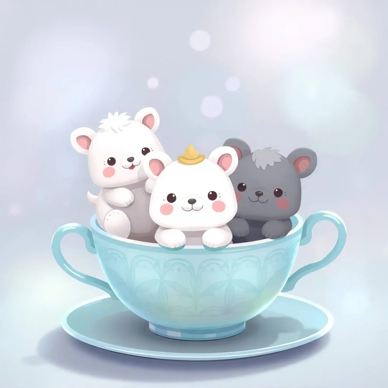 Simpáticos animales de dibujos animados descansando en una taza de té hahnemühle de DesignDoodle
