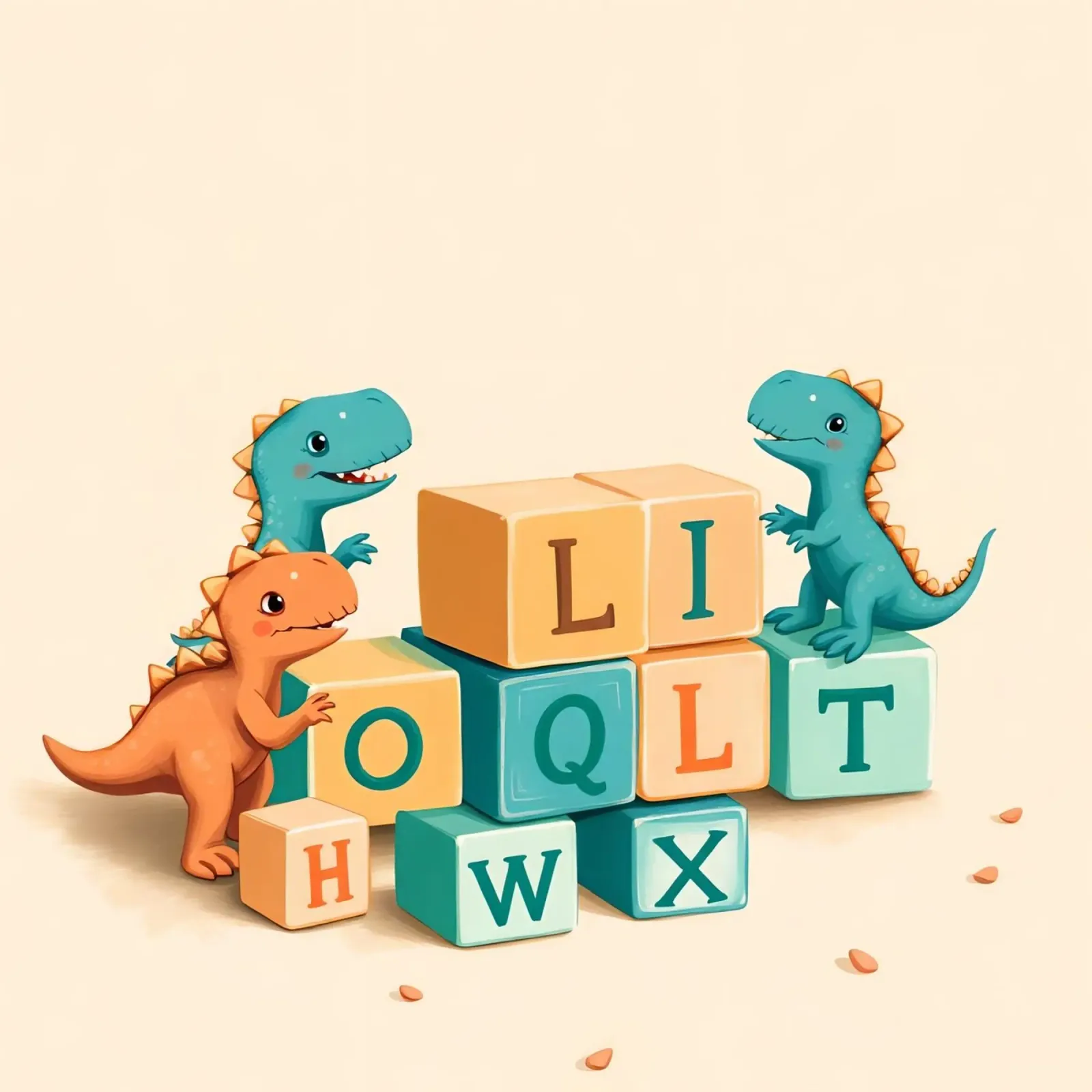 Cute cartoon dinosaurs playing with colorful building blocks canvas with Floater frame by DesignDoodle