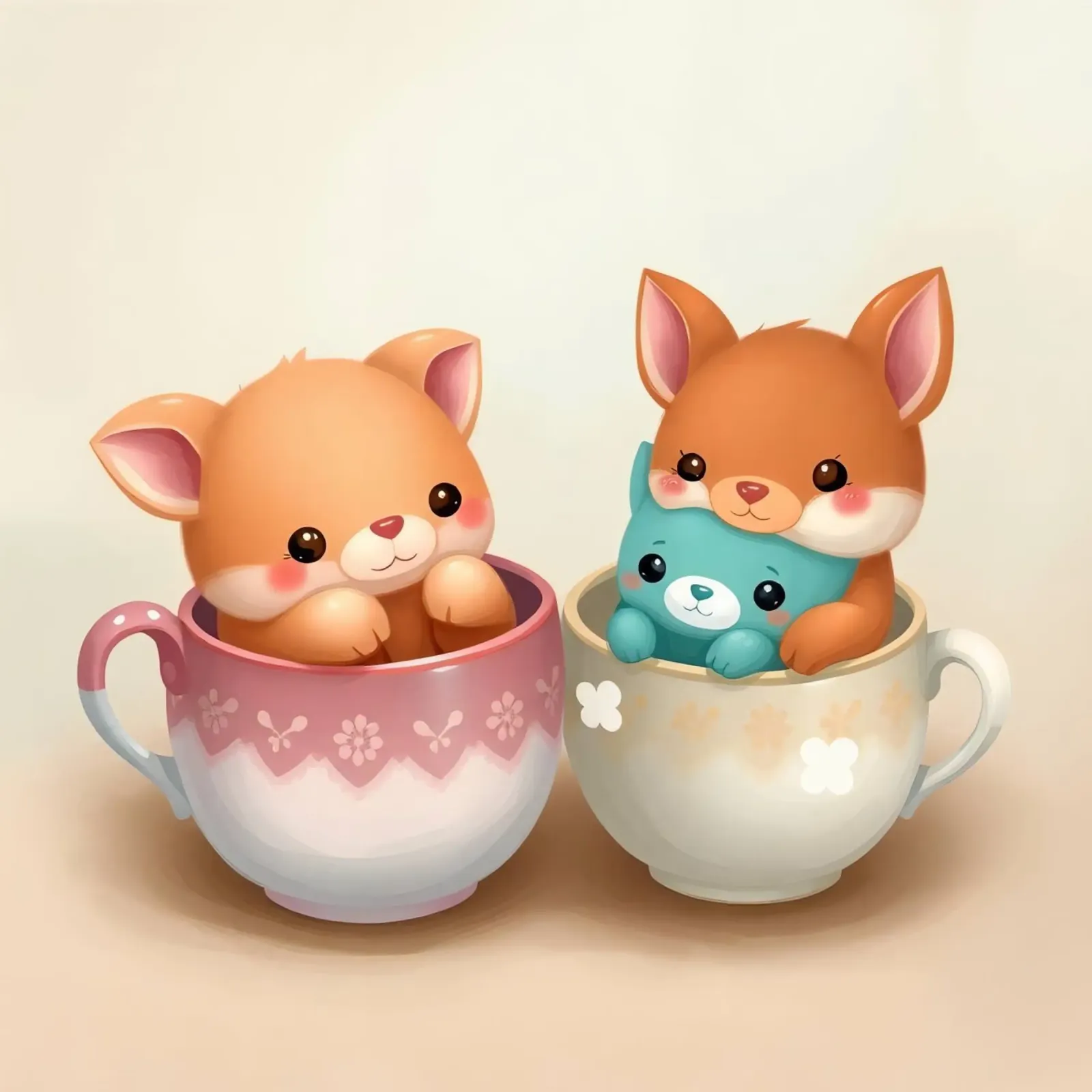 Cute animal characters playfully nestled in colorful cups canvas by DesignDoodle