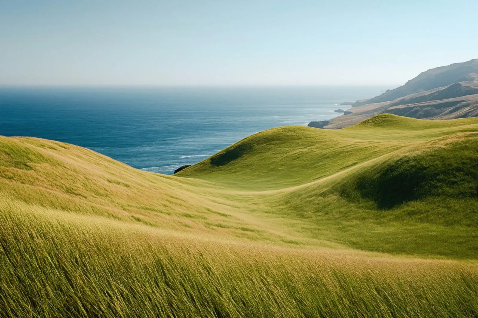 Colline verdi costiere e oceano pellicola backlit da Indigo Tides Art