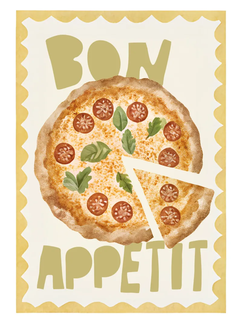 Bon Appetit, Pizza Print, Italy Poster poster con telaio in alluminio da DolceVita