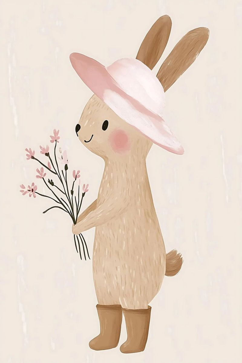Niedlicher Hase mit Blumen, Kinderzimmer Wandkunst, Tierposter Poster von Little Lola