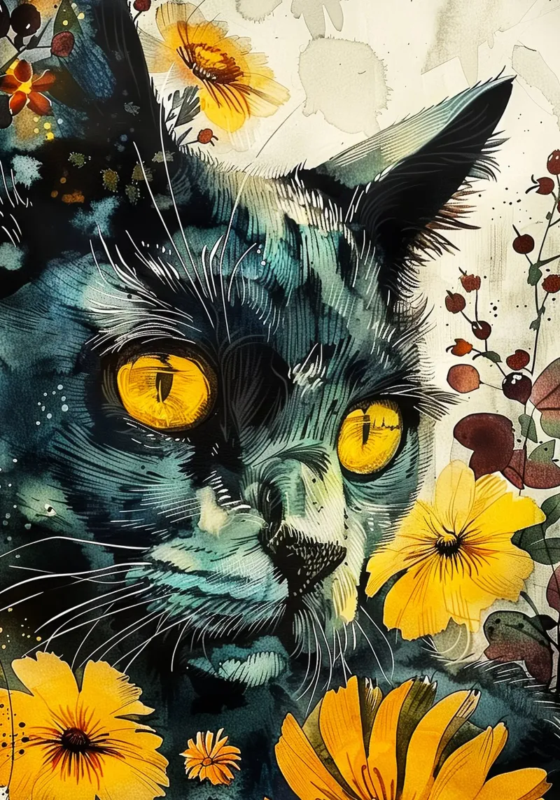 Schwarze Katze Poster von Lionmixart