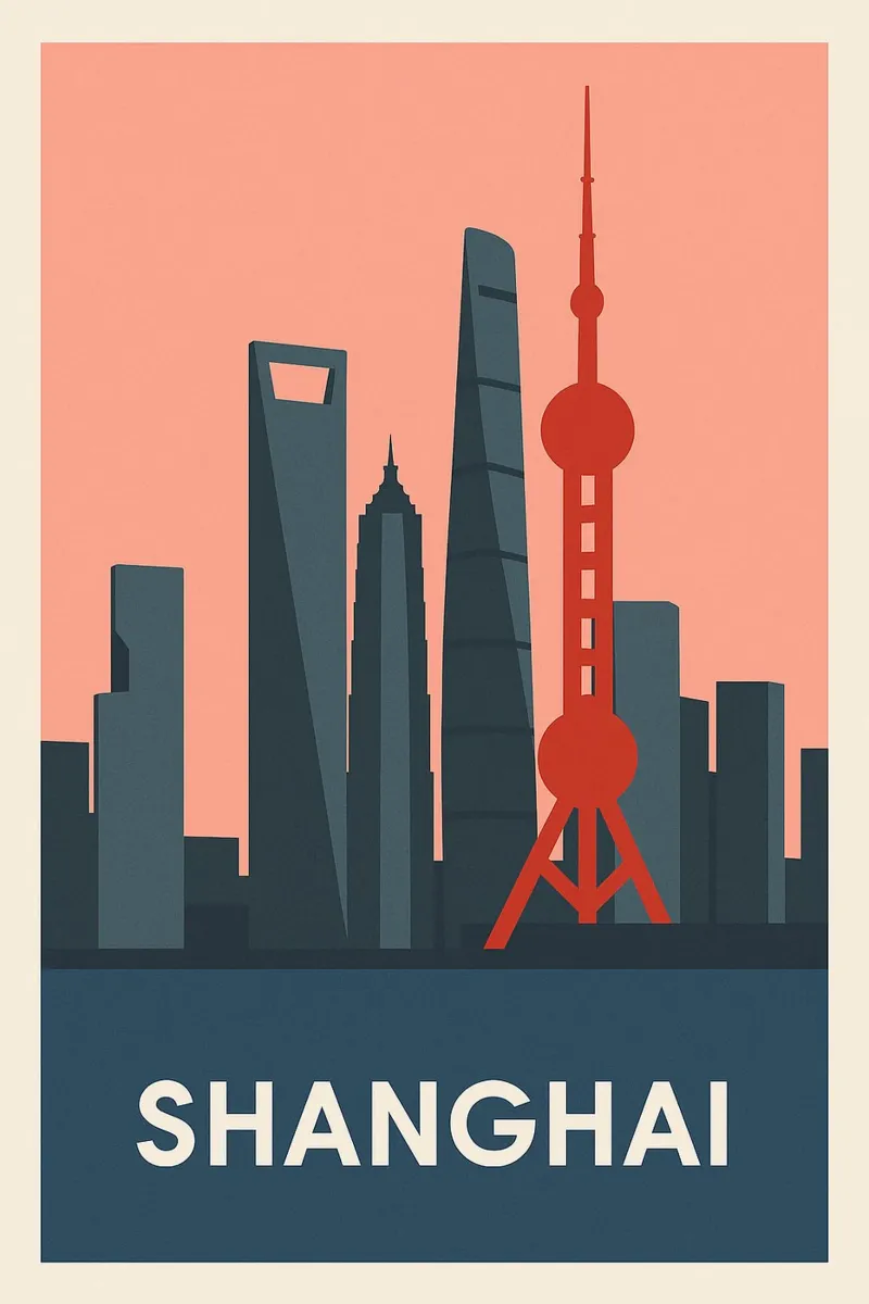 Skyline van Shanghai - De futuristische megalopolis in je woonkamer poster met aluminium frame van JETLAG | affiches voyage