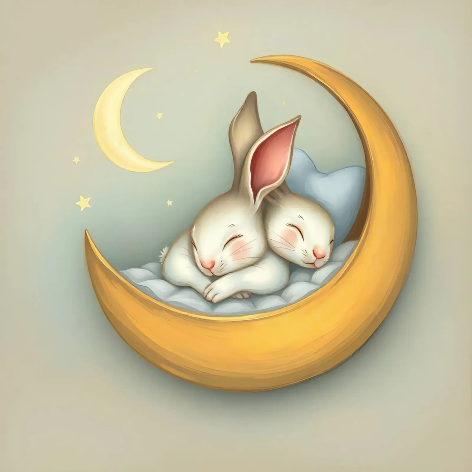 Due conigli che dormono tranquilli su una luna crescente pellicola backlit da DesignDoodle
