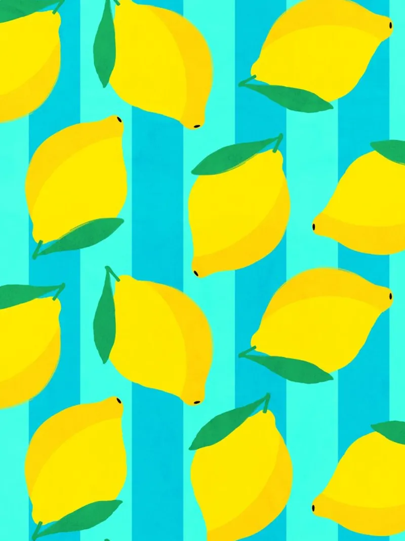 Motivo dei limoni su strisce acquatiche e turchesi carta hahnemühle da Dominique Vari
