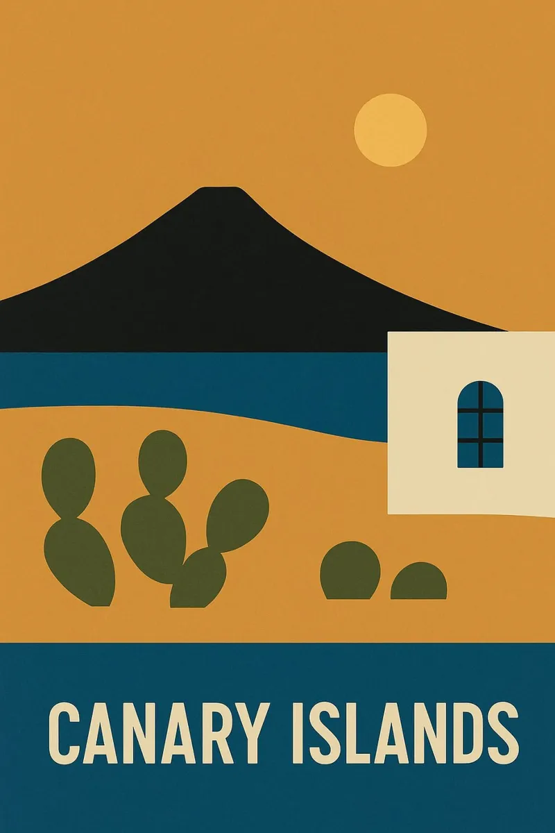 Isole Canarie - Fuga vulcanica in un poster di design poster con telaio in plastica da JETLAG | affiches voyage