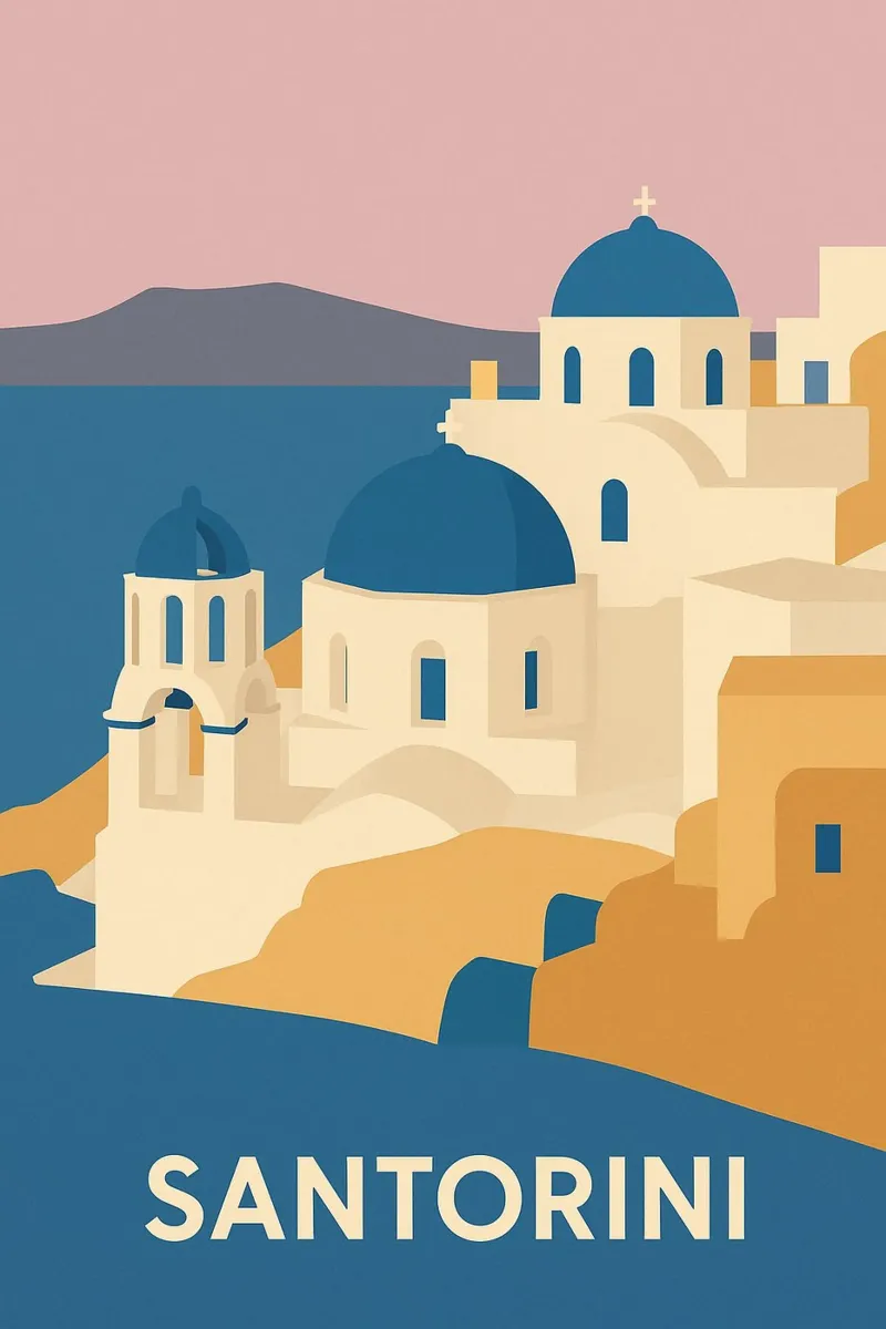 Santorini graphics - Journey to the heart of the Blue Domes hahnemühle by JETLAG | affiches voyage
