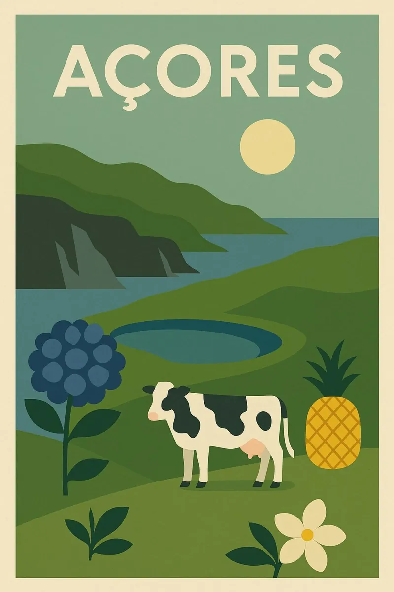 Azzorre - Natura verde e autenticità poster con telaio in alluminio da JETLAG | affiches voyage