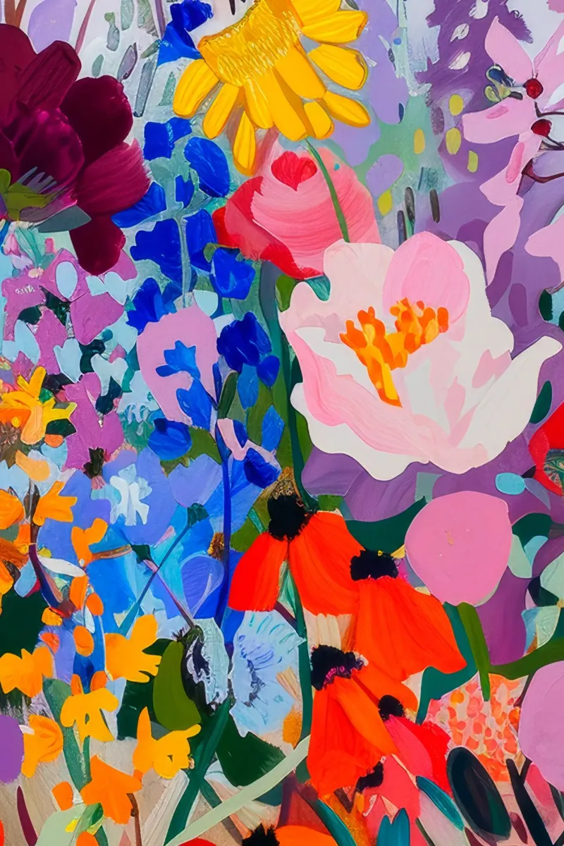 Bloemenprint, abstracte bloemsierkunst, kleurrijke muurkunst hahnemühle van Boheme