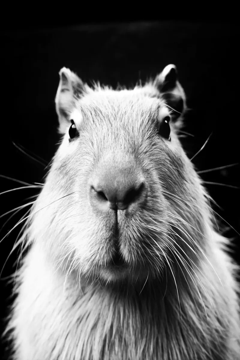 capibara gezicht zwart-wit dierenfotografie acryl van kanayaa