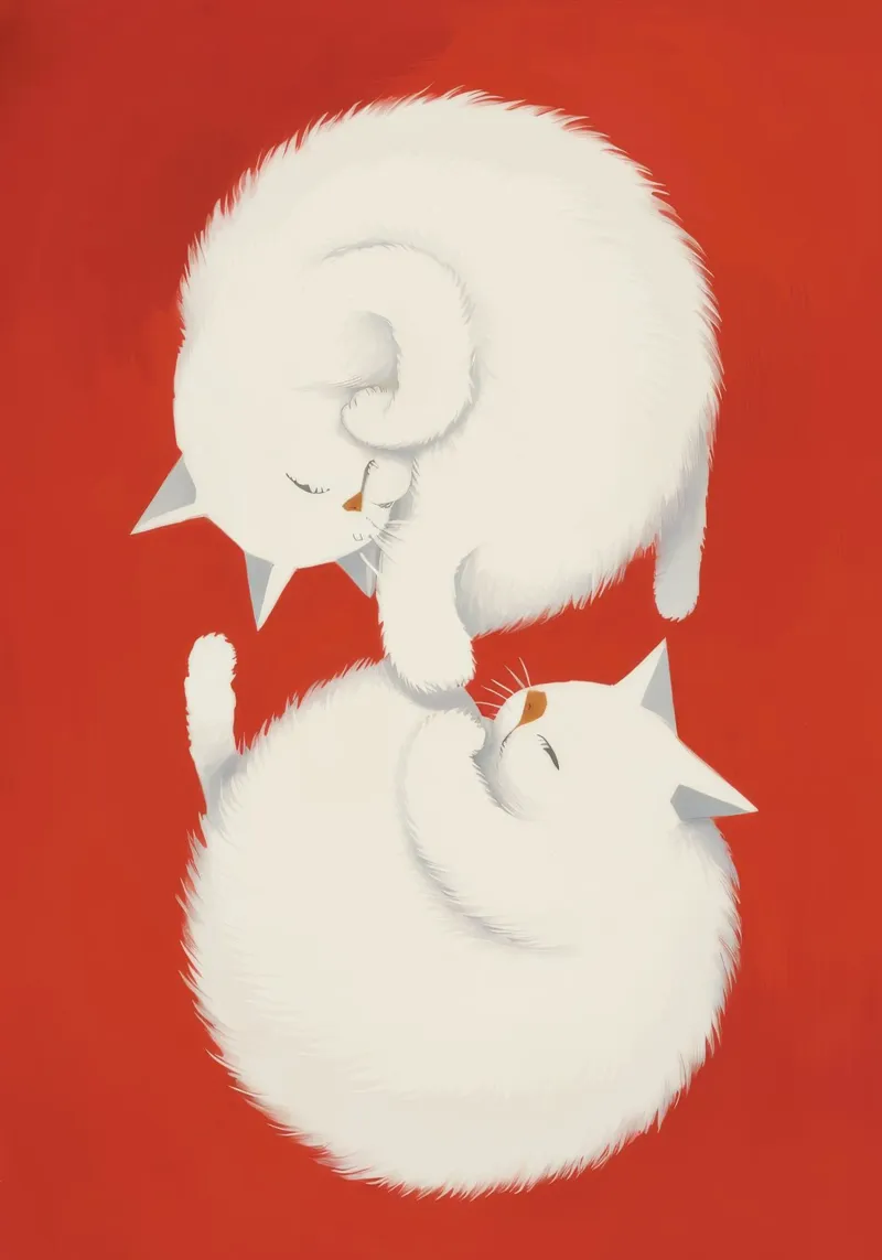 Yin-Yang Kitty Sluimer canvas met Baklijst van Stone Patina