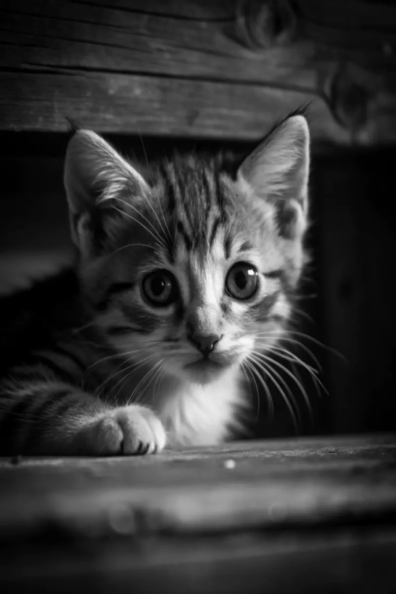 faccia di gatto fotografia animale in bianco e nero tela con Cornice a cassetta da kanayaa