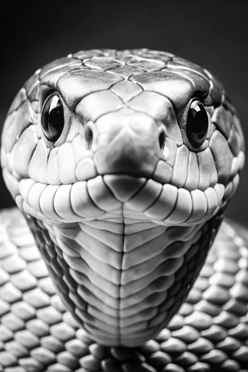 cobra slang gezicht zwart-wit dierenfotografie canvas met Baklijst van kanayaa