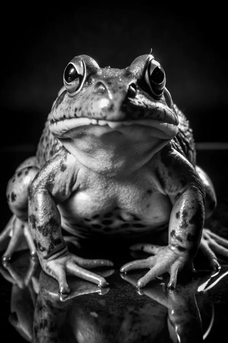 faccia di rana fotografia animale in bianco e nero pellicola backlit da kanayaa