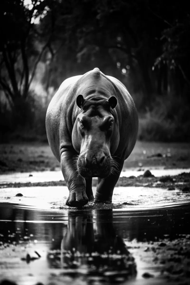 nijlpaard zwart-wit dierenfotografie poster met houten frame van kanayaa