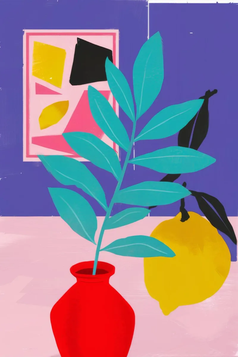 Gioia della natura morta al limone poster con telaio in plastica da Chroma Haven