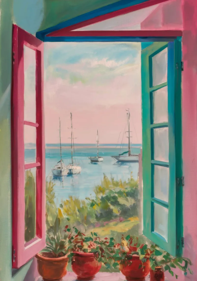 Seaside Window Escape canvas met Baklijst van Chroma Haven