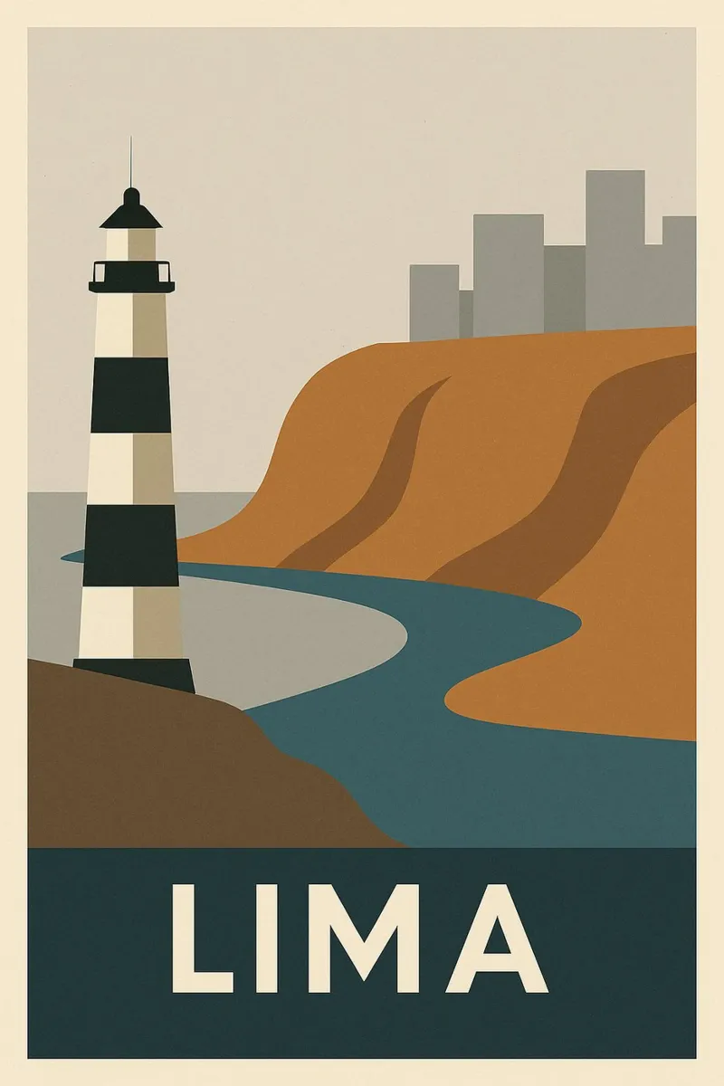 LIMA - Grafische reis langs de Pacifische kust poster met houten frame van JETLAG | affiches voyage