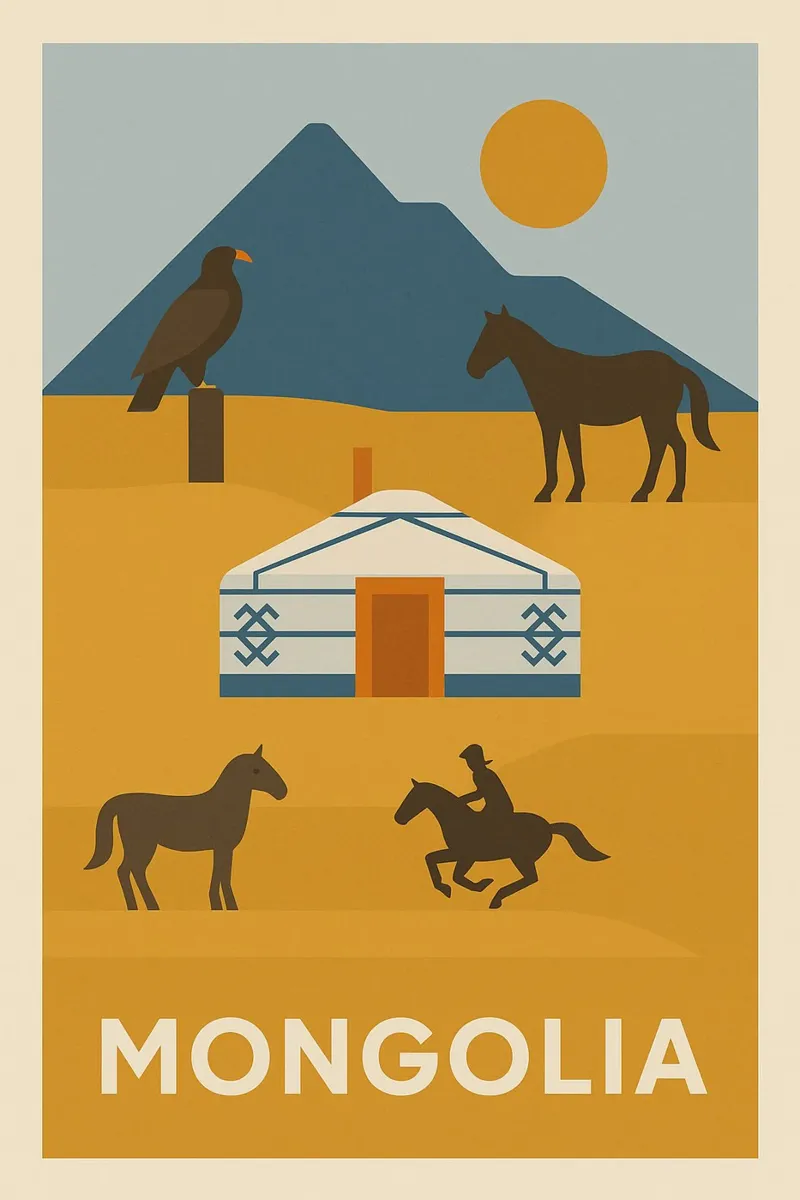 MONGOLIA - Natura libera e tradizioni nomadi poster con telaio in alluminio da JETLAG | affiches voyage