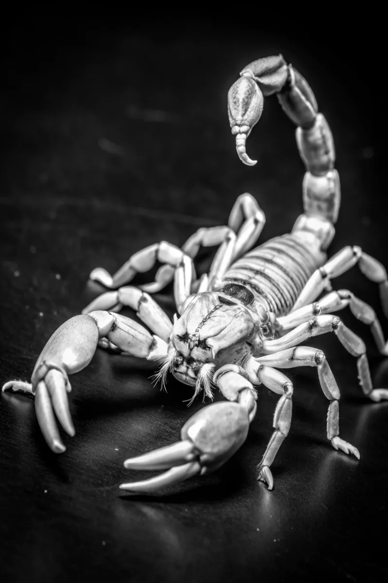 cara de escorpión fotografía de animales en blanco y negro poster con marco de plástico de kanayaa