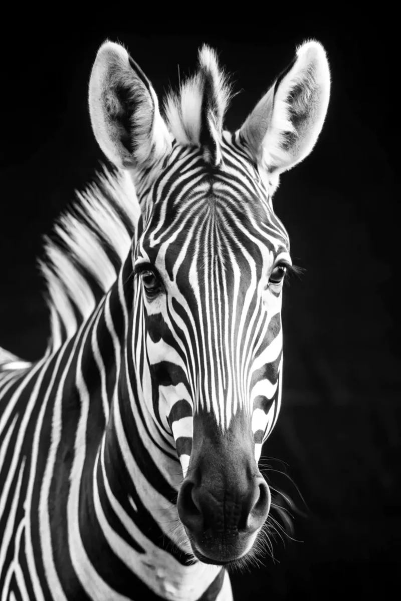 faccia di zebra fotografia animale in bianco e nero pellicola backlit da kanayaa