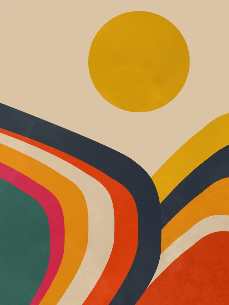 Mid Century Retro Sun Alu-Dibond von Dream Print Designs