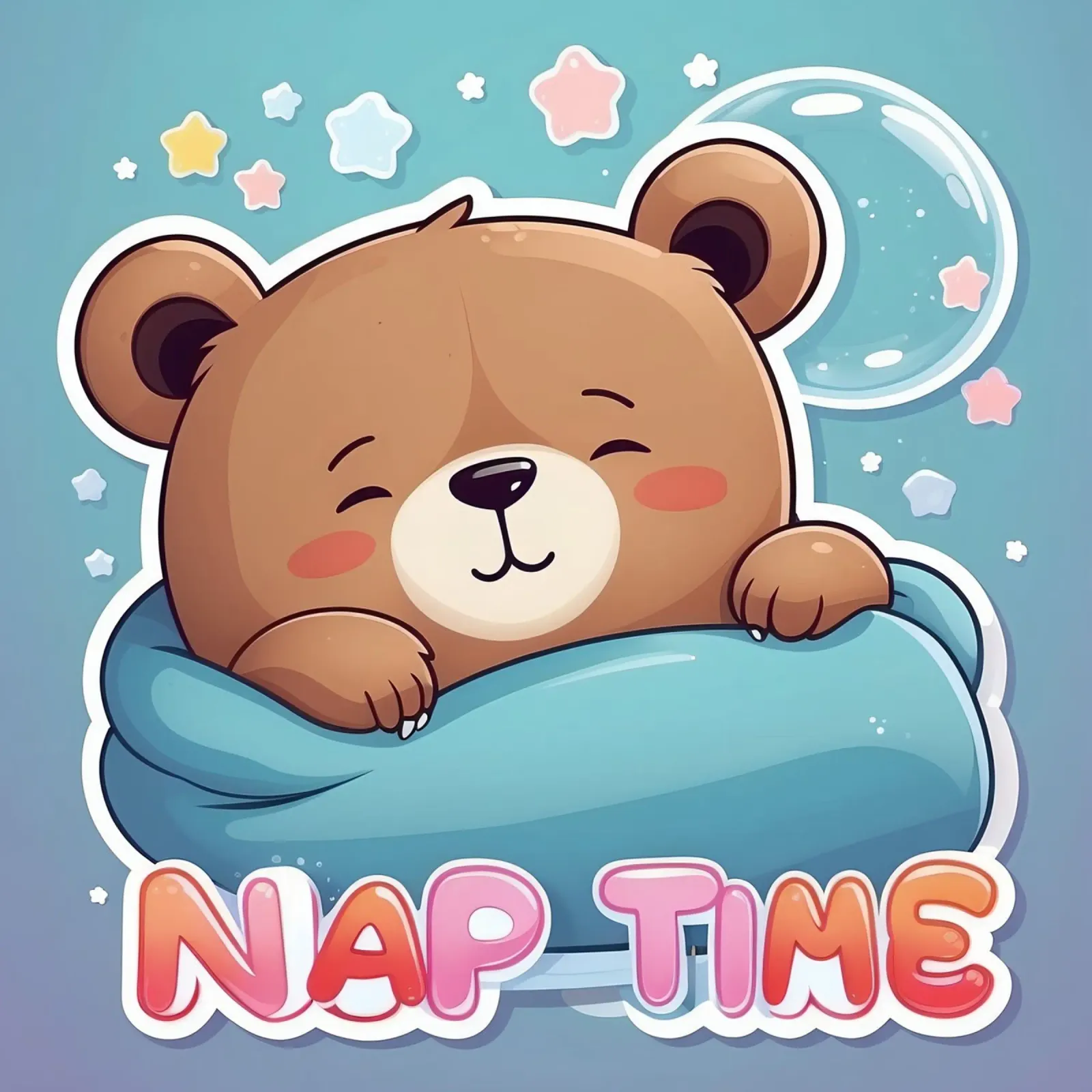 Simpatico orso dei cartoni animati che fa un pisolino in una coperta accogliente pellicola backlit da DesignDoodle