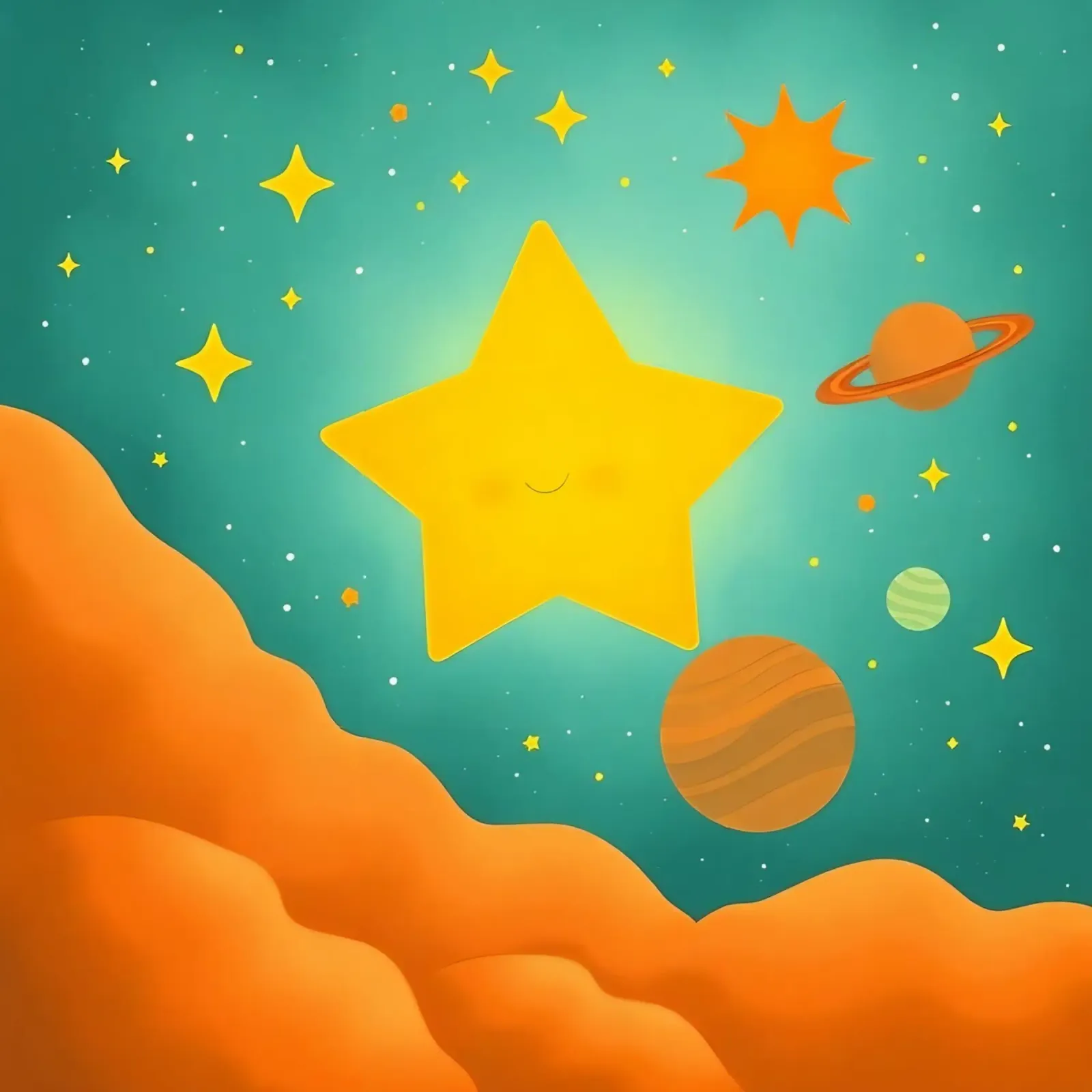 Bright celestial illustrations with a large star, planets canvas by DesignDoodle