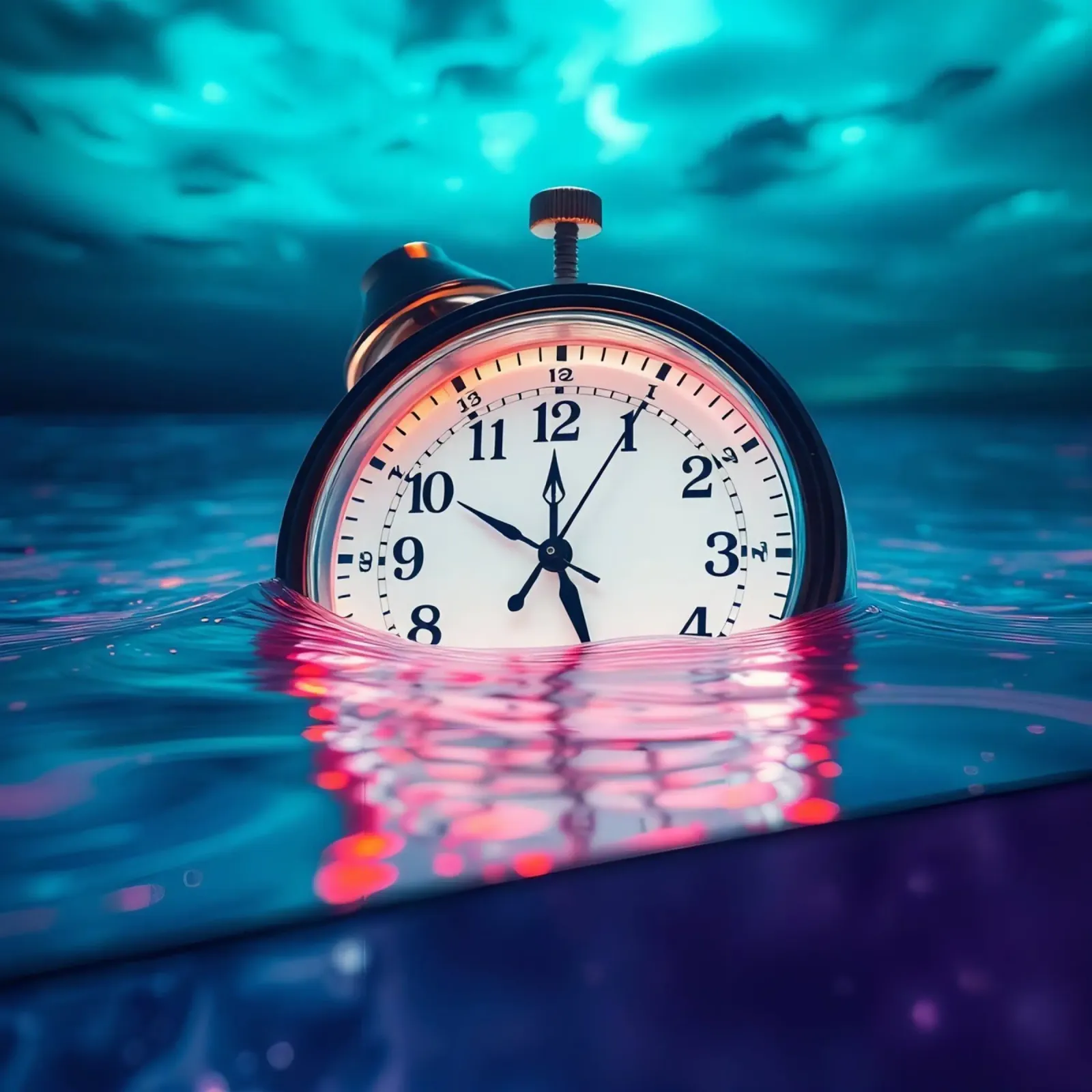 Clock submerged in water with dramatic lighting and swirling hahnemühle by DesignDoodle