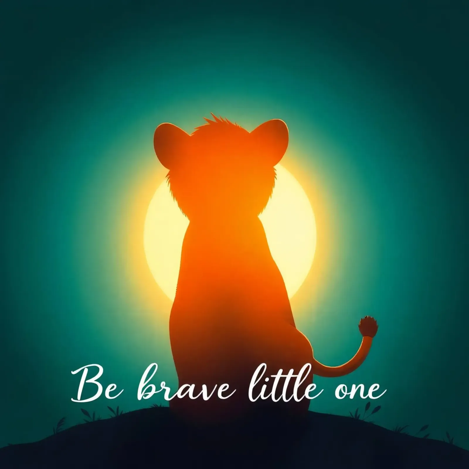 Un piccolo cucciolo coraggioso guarda il sole in un paesaggio tranquillo poster da DesignDoodle
