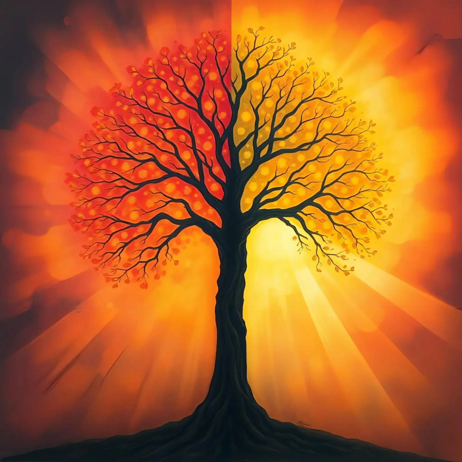 Exquisite tree silhouette against a glowing backdrop of warm canvas by DesignDoodle