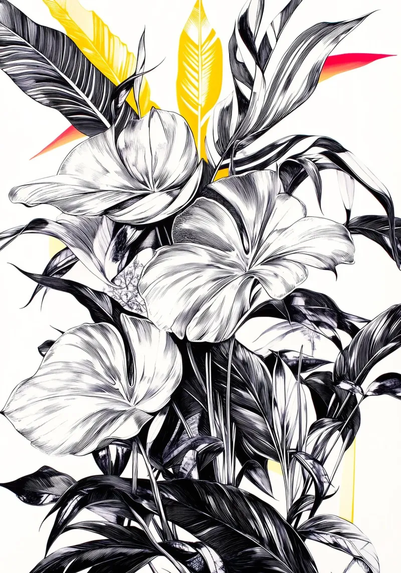 Foglie di Monstera poster con telaio in legno da Justyna Jaszke JBJart