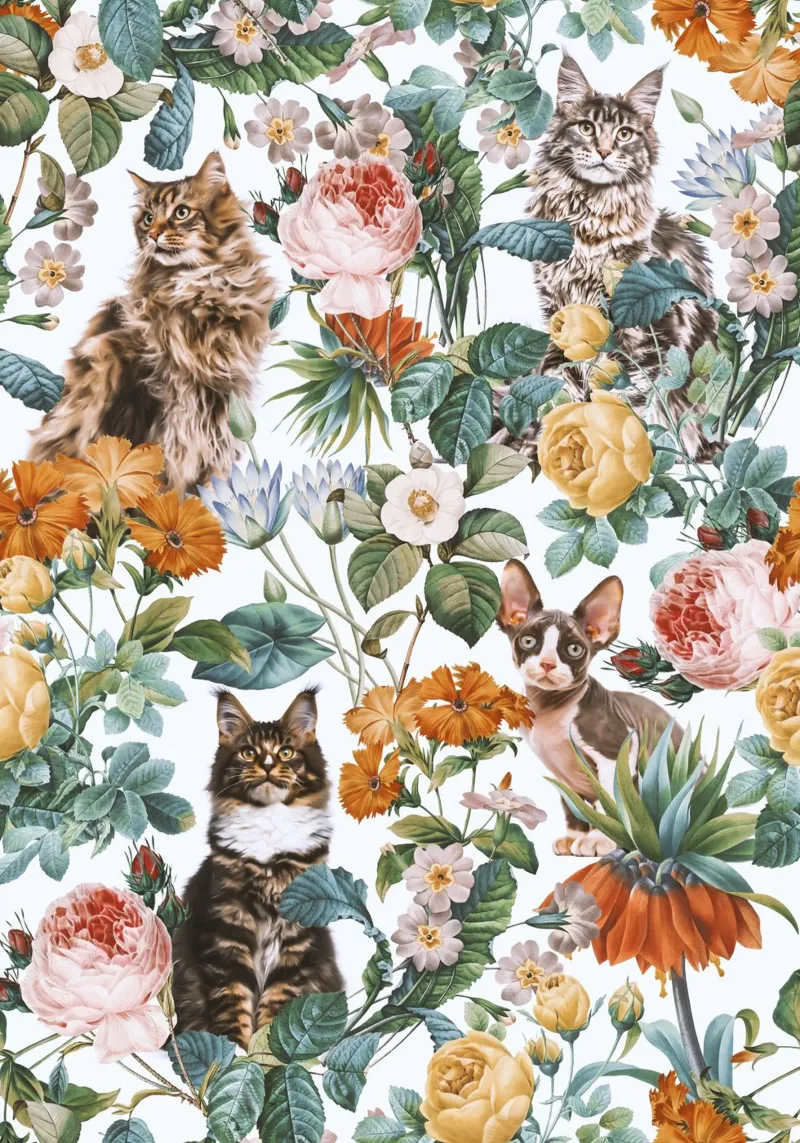 Cat and Floral Pattern pellicola backlit da burcukorkmazyurek
